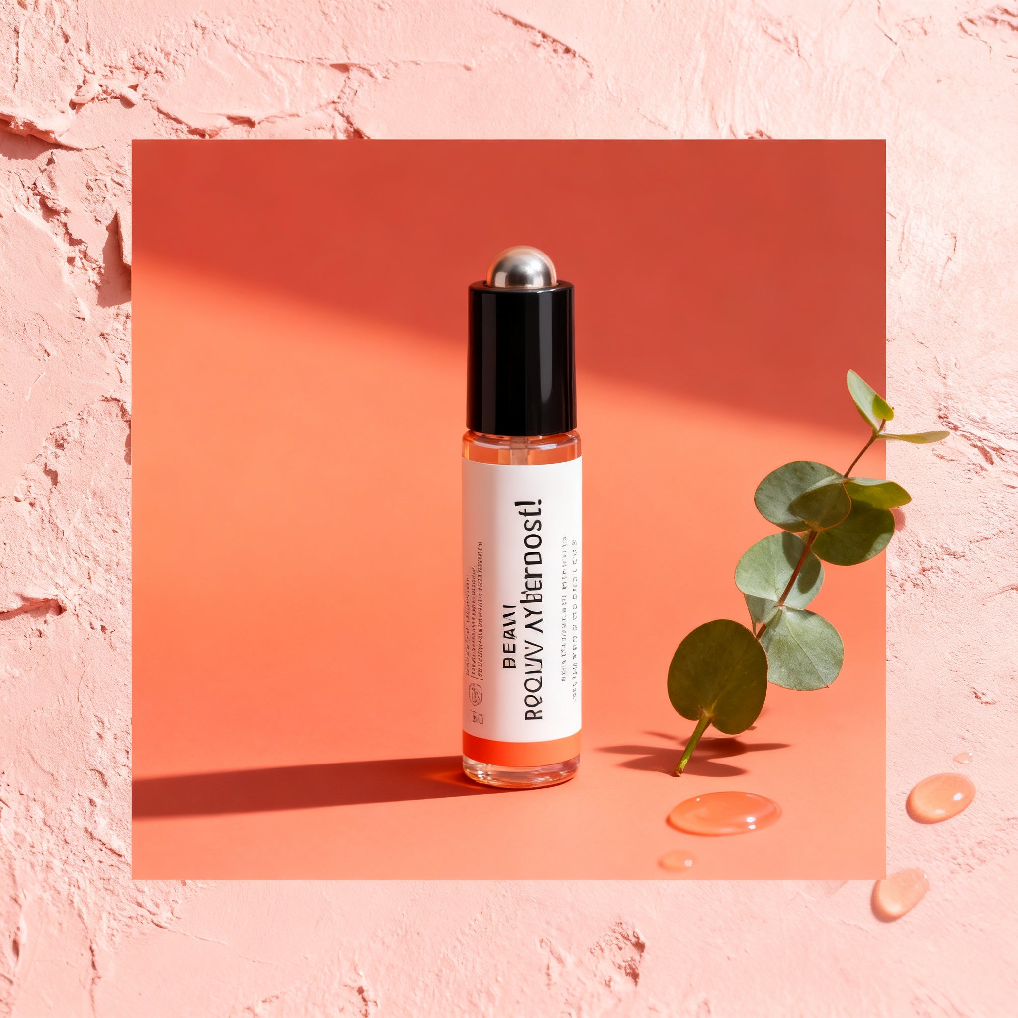 Pure Peppermint Oil Rollerball on blush plaster with eucalyptus