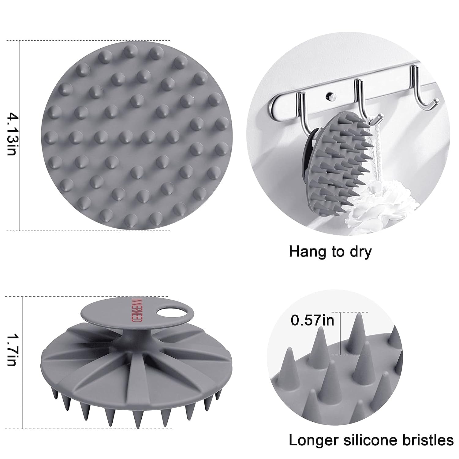 One-Piece Silicone Scalp Massager Shampoo Brush Hair Wash Scrubber, Gray