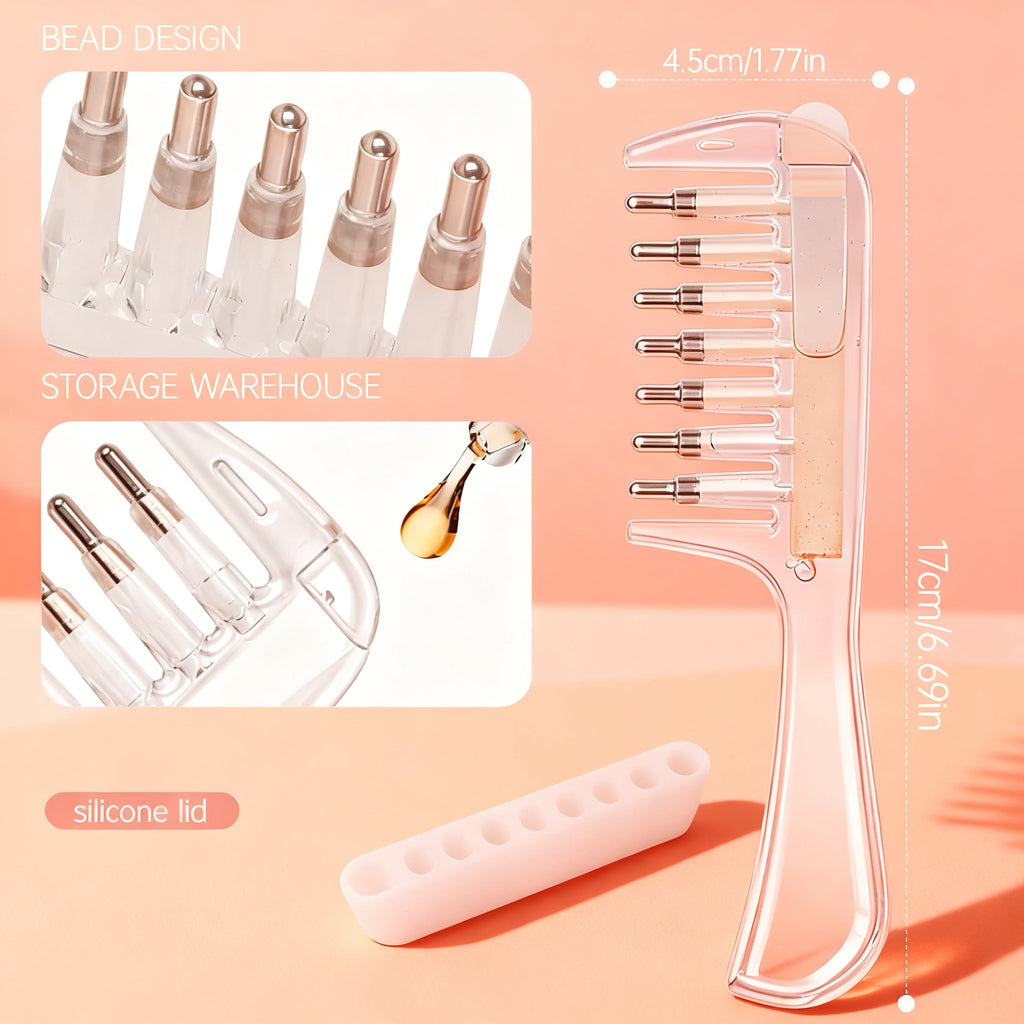 Scalp oil applicator in use, blush backdrop