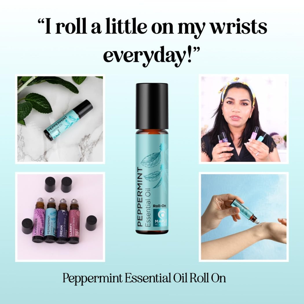Peppermint Essential Oil Rollerball — 100% Pure Therapeutic Grade Aromatherapy Roll-On for Headache Relief, Focus & Energy | Travel-Friendly (10ml)